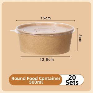 Maryya | Disposable Lidded Circular Thickened Kraft Paper Food Container 500ml