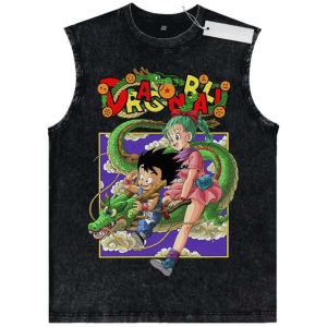 Bandai | 2026 Summer Mens Black Washed Tank Top Dragon Ball Goku Bulma Riding Shenron High - Quality Soft Fabric for Fitness Casual