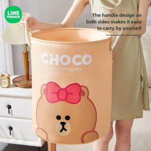 (60L)100% Authentic Line Friends Laundry Baskets High Quality Waterproof Portable Folding Collapsible Bathroom Bag Dirty Cloth Storage Hamper Laundry Basket Storage Basket LFB183