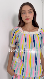 Bộ lửng dài cổ vuông phối ren mặc nhà JUBBIE - 32596
