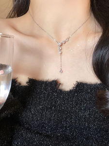 Silver Plated Copper Necklace Luxury Dainty Clavicle Chain Star Zirconia Womens Tassel Pendant Neck Chain Fashion Jewelry