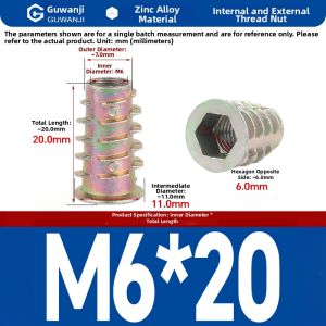 GUWANJI | Zinc Alloy Woodworking Nut With Internal and External Thread Sunk Head Hexagon Furniture Insert Trapezoidal M4-M10