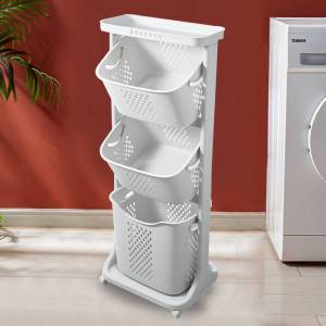 🌟 Laundry Kitchen Plastic 3 Layer Storage Rack Shelf With Rotating Wheels 3 层脏衣篮置物架洗衣篮浴室卫生间脏衣服家用脏衣篓装衣娄篮框