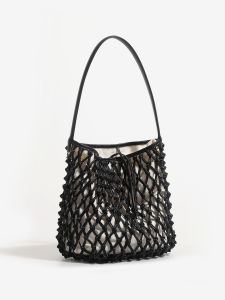 Handwoven Leather Bucket Bag Summer Fashion Versatile Lazy Vacation Style Tote Bag Travel Commuting Bag Neutral Modern Style