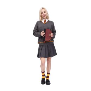 Gray V-neck Knitted Sweater Harry Potter School Uniform House Lion Hermione Cosplay Costume Halloween Gift for Teens And Adults