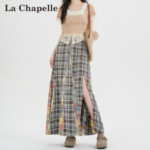 La Chapelle | Retro Lace and Check Long A-line Skirt