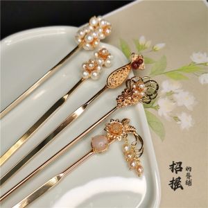 Baroque Freshwater Pearl Single Hairpin Godlike Man Plum Hairpin Everyday Joker Hair Clasp Chinese Ancient Style Han Chinese Clothing Cheongsam Updo Hair Accessories