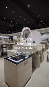 STARLEAD Meja Rias Batu Sinter dengan Kursi - Modern Champagne Grey