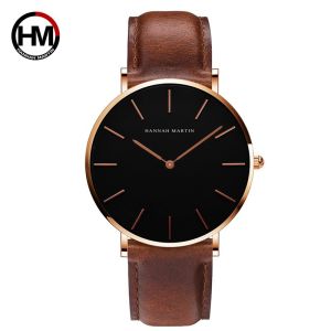 Hannah Martin Casual Watch Men Sports Quartz Wristwatch Waterproof Leather Wrist Watches Bracelet Watches with Box