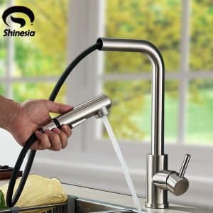 Shinesia ก๊อกน้ําห้องครัวสแตนเลส Gourmet KITCHEN Mixer TAP ดึง Hot & Cold Water สีดํา/แปรงนิกเกิล