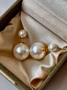 ต่างหูไข่มุกสองด้านสำหรับผู้หญิง GOOYNN แบรนด์สไตล์ยุโรปและอเมริกัน ต่างหูรูปกลมแบบไม่ติดเพชร โลหะผสมทองคำ