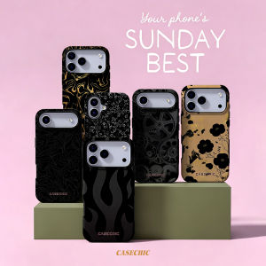 Potdemiel | Black Flame Pattern For 2 in 1 Flower Case For iPhone 17 16 15 14 13 Pro Max Luxury Phone Cover CaseChic