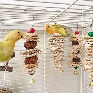 Bird Toys Hanging Woven Grass Chew Toy with Bell for Lovebirds Parakeet Conures