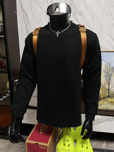 Heavy Weight American Long Sleeves T-Shirt Mens Fall and Winter Pure Black Small Neckline round Neck Sweatshirt Inner Wear Bandage Dress Cotton Base Shirt