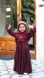 Namira Kids Syari Bahan Crinkle Mix Brukat Gamis Anak Perempuan 7-12 Tahun Dress Anak Cewek Terbaru