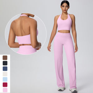 2Pieces Breathable Summer Workout Top Pants Yoga Set Yoga Underwear With Chest Pad Quick Drying Push Up Pencil Pants Yoga Set