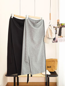 XIAOER | Tone Skirt Piece-Pieced Cutout Side Ties Elastic Waist Cotton
