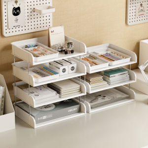 ชั้นวางของสำหรับหนังสือแบบแยกชั้น พลาสติก สีพื้น สไตล์เรียบง่าย กล่องจัดระเบียบสำหรับโต๊ะทำงาน