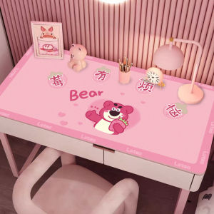 Cute Strawberry Bear Girls Writing Desk Study Table Kids Student Desk Mat Silicone Leather Desk Pad Eye Protection