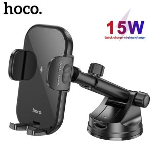 Hoco hw5 xe không dây giá để điện thoại nhanh sạc xe hơi hộp giữa thông minh giá để điện thoại 15W QI sạc không dây cho xe hơi chủ 360 ° xoay cho điện thoại di động 4.5-7.0 inch