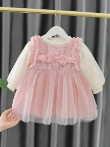 Princess Dress Set for Toddler Girls Autumn New Style Cotton Linen Fabric Long Sleeve Pure Color Baby Gift Dress Spring Autumn