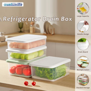 JustLiving ชุดจัดระเบียบผักกล่องถนอมอาหารอาหารพร้อมฝาปิดตู้เย็นใสถุงซีลเก็บอาหารสดไม่มี BPA ถังขยะชั้นวางของในครัวภาชนะเกรดอาหารที่มีชั้นระบายน้ำ