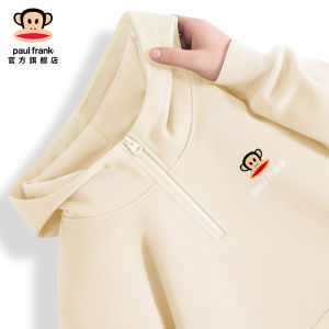 Paul Frank Red Wine Color Hoodie Mens Autumn Winter Half Zipper Hooded Top Fashion Urban Style Long Sleeve Cotton Polyester Blend