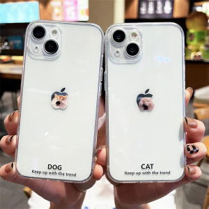 Creative Cat Dog Logo Silicone Phone Case Transparent Anti-Fall for iPhone 13 11 pro Max 16 Max 8 plus 15 6S 7 12 Mini SE 3 Couples