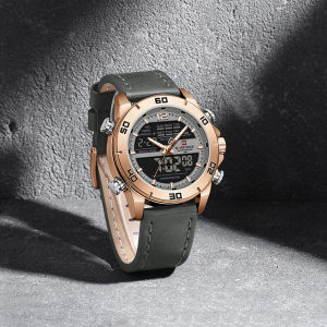 NAVIFORCE Original Mens Leather Chronograph Quartz Watch Calendar Date 3ATM Waterproof Night Pattern Luminous Pointer Casual Fashion Multifunctional Mens Watch NF9253L