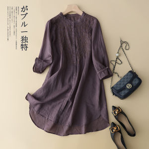 Retro High-End Embroidered Womens Shirt Casual Mid-Length Loose Spring Summer Autumn Outerwear Versatile Thin Coat