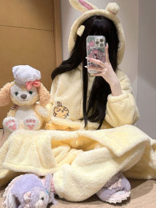 Usaage Nightgown Chiikawa Jiicawa Pajamas Womens Winter Cute Cartoon Coral Fleece Homewear Suit