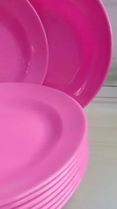 Piring Makan Ukuran Besar 23cm Bahan Melamine Ware Warna Pink Isi 12pcs 1 Lusin Kualitas Foodgrade
