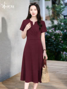 Misoshine | Elegant Wine Red Dress A-Line Mid-Length