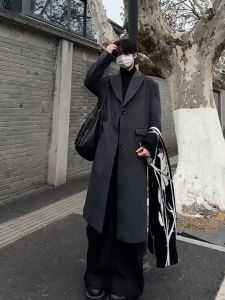Deep Gray Mens Mid-Long Trench Coat