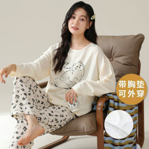 Cloud Cotton Pajamas for Women Spring and Autumn 2024 New Arrival Cartoon Outwear Cat Home Wear with Chest Pad Suit Winter