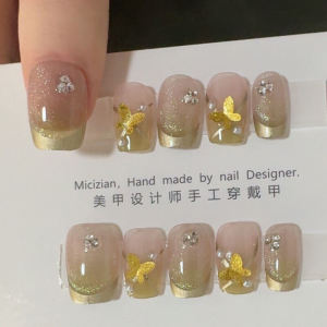 Handmade Cats Eye Nail Art Stickers False Nails Wearable Nail Tips Pink Color Half Handmade Craft from Bhutan