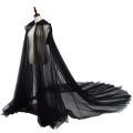 Witch Cloak Halloween Costume for Women Hood Tulle Cape Cloak Black White Red Wedding Bridals Floor Length Soft Mesh Cloaks. 