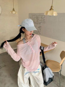 Áo Thun Dài Tay Mỏng Rộng Rãi Mùa Hè Cho Nữ Áo Thun Dài Tay Kẻ Sọc Áo Chống Nắng Thoải Mái Thoáng Khí Thường Ngày