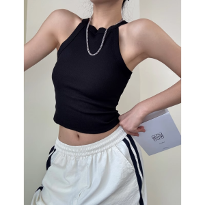 Black Strapless Vest Womens Outerwear Summer New Style Slim Fit Inner Wear Hanging Neck Sleeveless Top Cotton 90% Other 10%
