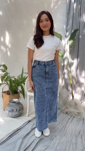 Theana Rok Jeans Skrit Panjang karet wanita