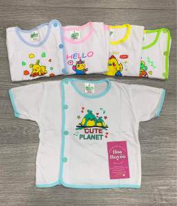 Combo 5 Áo Tay Ngắn Cho Bé Sơ Sinh Cài lệch Vải Cotton 100% Bossini Màu trắng / Áo Ngắn Tay bé trai bé gái sơ sinh 0-9kg