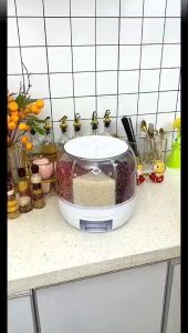 360 Degree Rotating Rice Dispenser Sealed Dry Cereal Grain Bucket Dispenser Moisture-proof Kitchen Food Container Storage Box