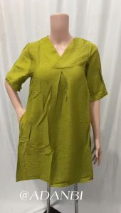 ADANBI Dress 80-1107 Vneck Bahan Polo Linen Realpic: Dress Selutut Kekinian
