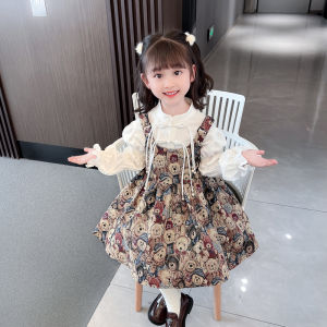Váy Phong Cách Trung Hoa Cho Bé Gái Mùa Xuân Thu Mới 2025 Áo Sơ Mi Có Nút Váy Dây Áo Sơ Mi Có Nút Bộ Đồ Trẻ Em