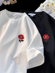 Áo Thun Cotton Thêu Hoa Tay Ngắn Mùa Hè Cho Nữ Dáng Rộng Thoải Mái Thường Ngày Thời Trang Áo Thun Cotton Nguyên Chất