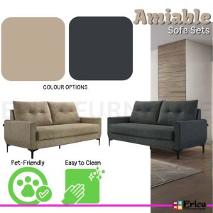 [Erica Furniture] Amiable 3 Seater Sofa/ Fabric Sofa/ Easy Clean/ Pet Friendly/ Modern Sofa
