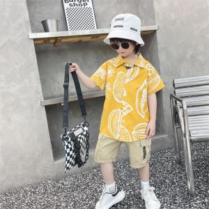 Baby Boy Summer Casual Beachwear Short Sleeve Shirt And Five-Point Shorts Set Childrens Clothing Korean Style Cotton Linen Fabric