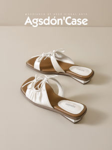 Agsdon | French Low Heel Bow Detail Slip On Sandals Soft Bottom