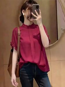 UYFY | Red Round Neck Short Sleeve Shirt Slim Fit Elegant Workwear