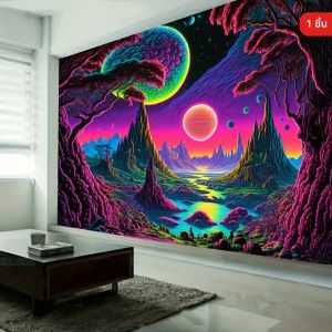 VIKAMA Alien Illusion Tapestry ภาพลวงตาไล่โทนสีห้องนั่งเล่นห้องนอนตกแต่งโบฮีเมียน Sci-Fi Art Room ตกแต่ง
